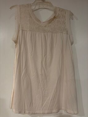 GAP Cream Sleeveless Lace Yoke Top